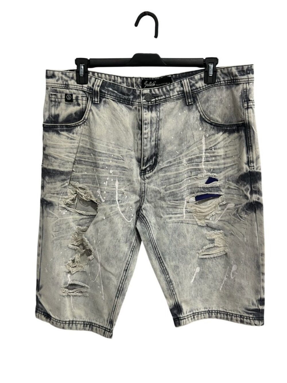 Switch 40 Mens Distressed Tie-Dye Denim Shorts Gray Black Grungecore Retro
